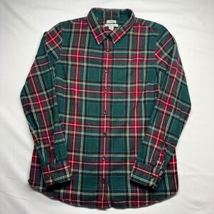 LL Bean Mens Slightly Fitted Flannel Shirt Green Red Plaid Size M